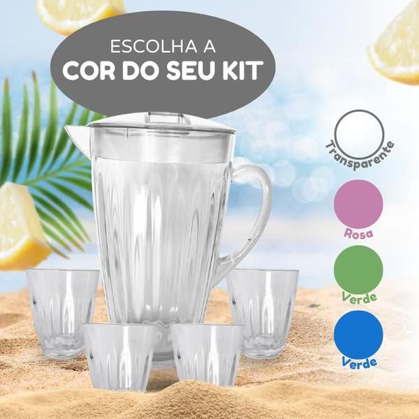 Imagem de Kit Jarra Elegance 2L E 4 Cops 400ml Jogo De Refresco Servir Água Suco