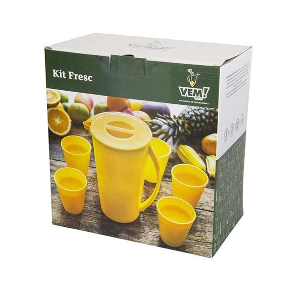 Kit Jarra Fresc Vemplast 1 Jarra 4 Copos Tropical Branco Imagem de Kit Jarra Fresc Vemplast 1 Jarra 4 Copos Tropical Branco