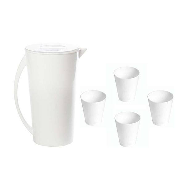 Kit Jarra Fresc Vemplast 1 Jarra 4 Copos Tropical Branco Imagem de Kit Jarra Fresc Vemplast 1 Jarra 4 Copos Tropical Branco