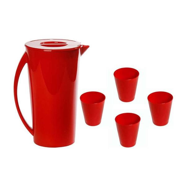 Imagem de Kit Jarra Fresc Vemplast 1 Jarra 4 Copos Tropical Vermelho