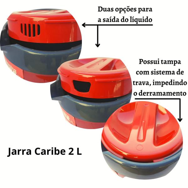 Imagem de Kit Jarra Térmica 2L Caribe +  4 Copos Térmico Munique Unitermi Suqueira Bebida Água Suco