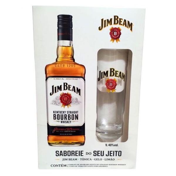 Imagem de Kit Jim Beam Oficial (Bourbom White 1L + Copo Personalizado