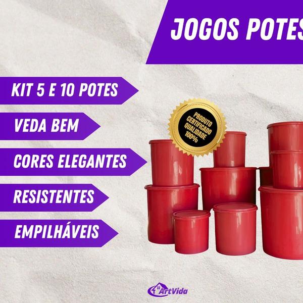 Imagem de Kit Jogo 10 Mantimentos Potes Tapuer Plástico - Plástico Resistente - Organizador Prático, Veda Bem, Fecha bem Cores Variadas Preto Branco Vermelho Rosa Amarelo Azul Tiffany Verde - Utilidades Domésticas - ArtVida