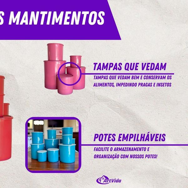 Imagem de Kit Jogo 10 Mantimentos Potes Tapuer Plástico - Plástico Resistente - Organizador Prático, Veda Bem, Fecha bem Cores Variadas Preto Branco Vermelho Rosa Amarelo Azul Tiffany Verde - Utilidades Domésticas - ArtVida