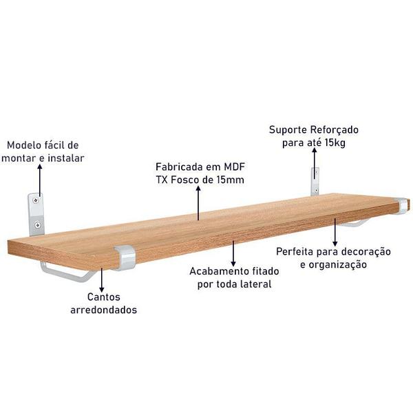 Imagem de Kit Jogo 3 Prateleiras De Parede Madeira MDP 60cm x 15cm Branca e Jade