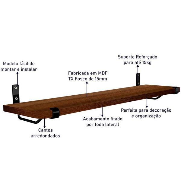 Imagem de Kit Jogo 3 Prateleiras De Parede Madeira MDP 60cm x 15cm Preta e Villandry