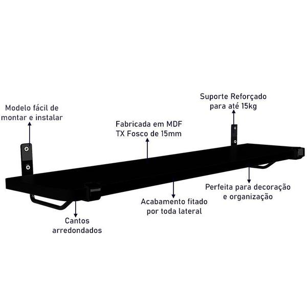Kit Jogo 3 Prateleiras De Parede Madeira MDP 60cm x 15cm Preta Imagem de Kit Jogo 3 Prateleiras De Parede Madeira MDP 60cm x 15cm Preta