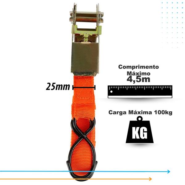 Imagem de Kit Jogo 4 Cintas Fitas  p/ Prender Amarração Carga c/ Catraca Western