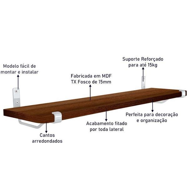 Imagem de Kit Jogo 4 Prateleiras De Parede Madeira MDP 60cm x 15cm Branca e Villandry