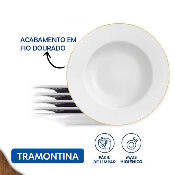 Imagem de Kit Jogo 4 Pratos De Sobremesa 21cm Porcelana Tramontina Elisa Borda Dourada