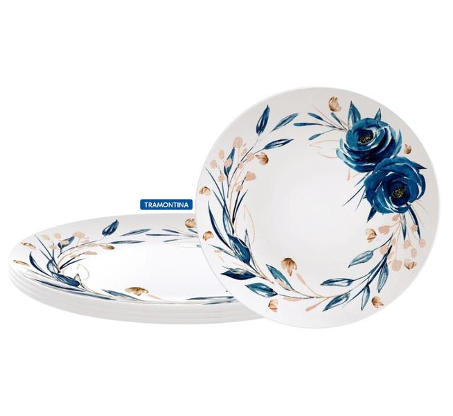 Imagem de Kit Jogo 4 Pratos Rasos em Porcelana Decorada Tramontina Ana Flor 28 cm