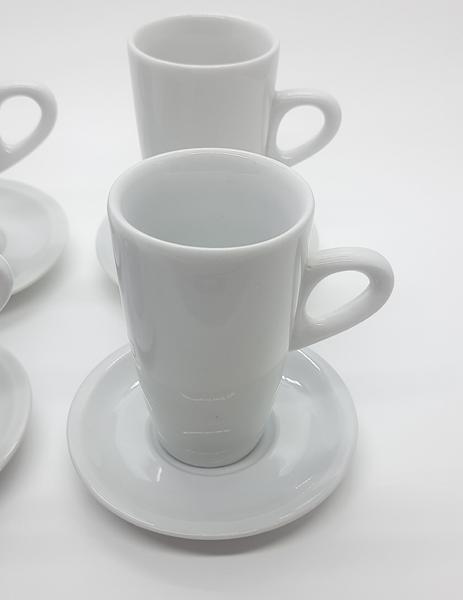 Imagem de Kit Jogo 4 xícaras Café, Chá 150ml Cônica Alta com pires - Porcelana branca (2)