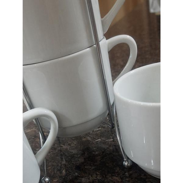 Imagem de Kit Jogo 4 Xicaras Café/Chá hotel 200ml Empilháveis com suporte - Porcelana Branca