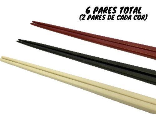 Imagem de Kit Jogo 6 Pares Hashi Japonês Oriental Plástico Cores Diversas