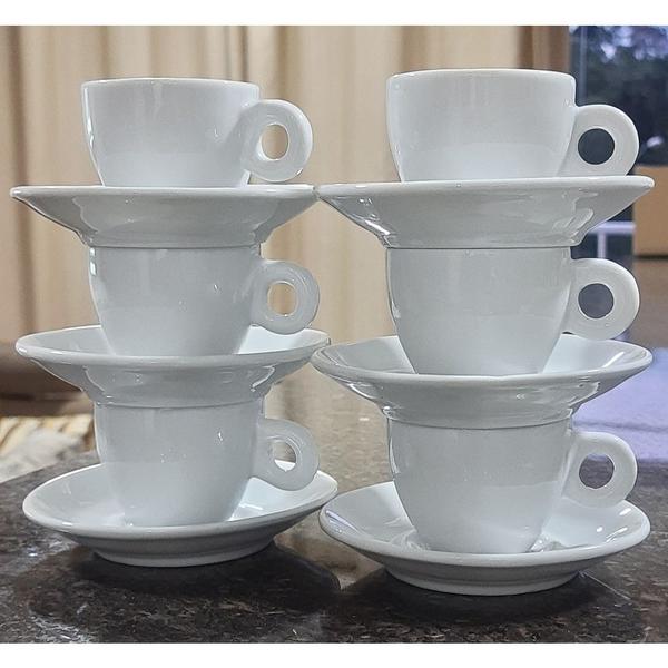 Imagem de Kit Jogo 6 xícaras Café 80ml Cônica com pires - Porcelana branca (2)