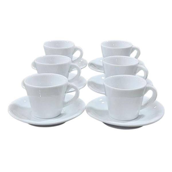 Imagem de Kit Jogo 6 xícaras Café 80ml cônica reta com pires - Porcelana branca (2)