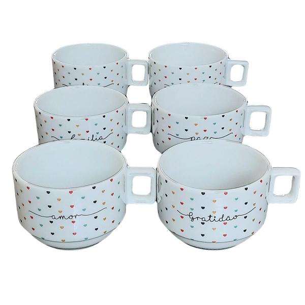 Imagem de Kit Jogo 6 xícaras Café Chá 200ml Empilháveis - Porcelana