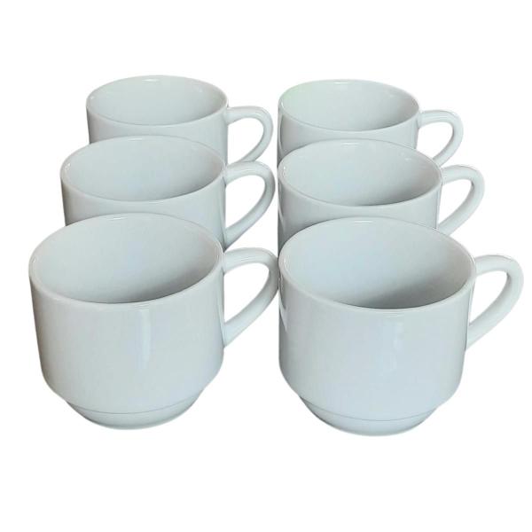 Imagem de Kit Jogo 6 Xicaras Café/Chá hotel 200ml Empilháveis - Porcelana Branca