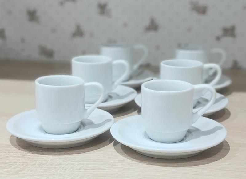 Imagem de Kit Jogo 6 xícaras café hotel 80ml empilháveis com pires  - Porcelana branca