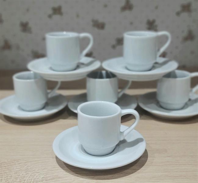 Imagem de Kit Jogo 6 xícaras café hotel 80ml empilháveis com pires  - Porcelana branca