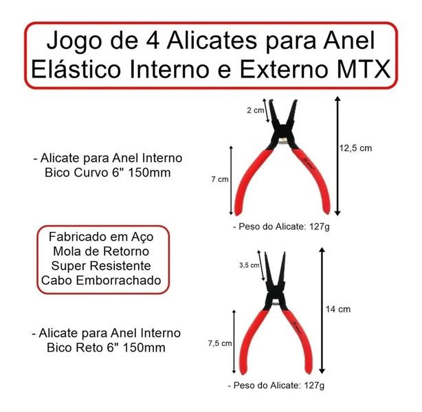 Imagem de Kit Jogo Alicate Para Anéis Interno Externo Bico Reto E Curvo 150mm