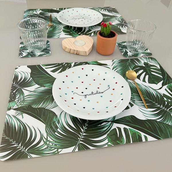 Kit Jogo Americano Com Porta Copos Mesa Posta Cozinha 20 Pçs Mod Costela de Adão - Universal Vendas Imagem de Kit Jogo Americano Com Porta Copos Mesa Posta Cozinha 20 Pçs Mod Costela de Adão