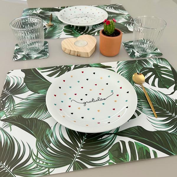 Kit Jogo Americano Com Porta Copos Mesa Posta Cozinha 20 Pçs Mod Costela de Adão - Universal Vendas Imagem de Kit Jogo Americano Com Porta Copos Mesa Posta Cozinha 20 Pçs Mod Costela de Adão
