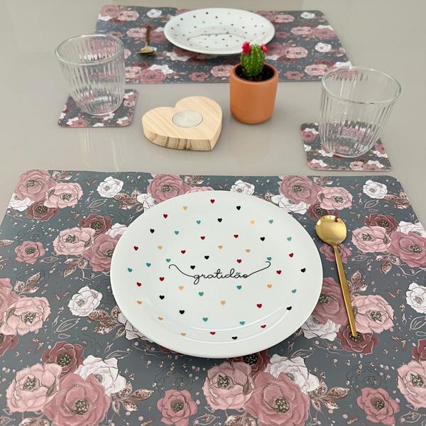 Kit Jogo Americano Com Porta Copos Mesa Posta Cozinha 20 Pçs Mod Rosas - Universal Vendas Imagem de Kit Jogo Americano Com Porta Copos Mesa Posta Cozinha 20 Pçs Mod Rosas