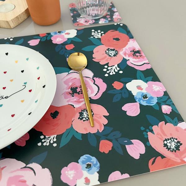 Kit Jogo Americano Com Porta Copos Mesa Posta Cozinha 40 Pçs Mod Flores - Universal Vendas Imagem de Kit Jogo Americano Com Porta Copos Mesa Posta Cozinha 40 Pçs Mod Flores