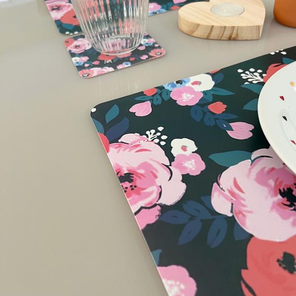 Kit Jogo Americano Com Porta Copos Mesa Posta Cozinha 40 Pçs Mod Flores - Universal Vendas Imagem de Kit Jogo Americano Com Porta Copos Mesa Posta Cozinha 40 Pçs Mod Flores