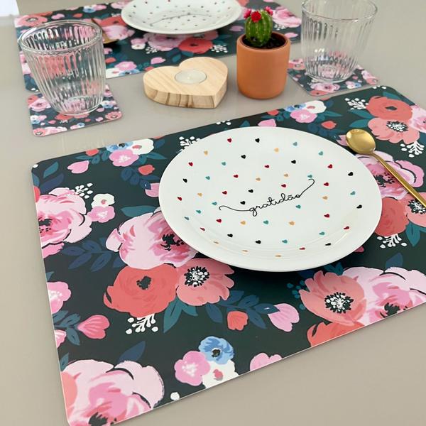 Kit Jogo Americano Com Porta Copos Mesa Posta Cozinha 40 Pçs Mod Flores - Universal Vendas Imagem de Kit Jogo Americano Com Porta Copos Mesa Posta Cozinha 40 Pçs Mod Flores