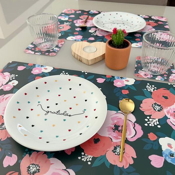 Kit Jogo Americano Com Porta Copos Mesa Posta Cozinha 40 Pçs Mod Flores - Universal Vendas Imagem de Kit Jogo Americano Com Porta Copos Mesa Posta Cozinha 40 Pçs Mod Flores