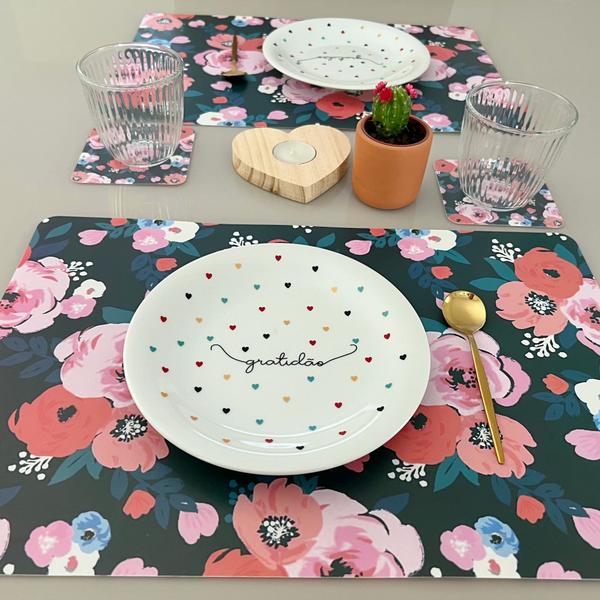 Kit Jogo Americano Com Porta Copos Mesa Posta Cozinha 40 Pçs Mod Flores - Universal Vendas Imagem de Kit Jogo Americano Com Porta Copos Mesa Posta Cozinha 40 Pçs Mod Flores