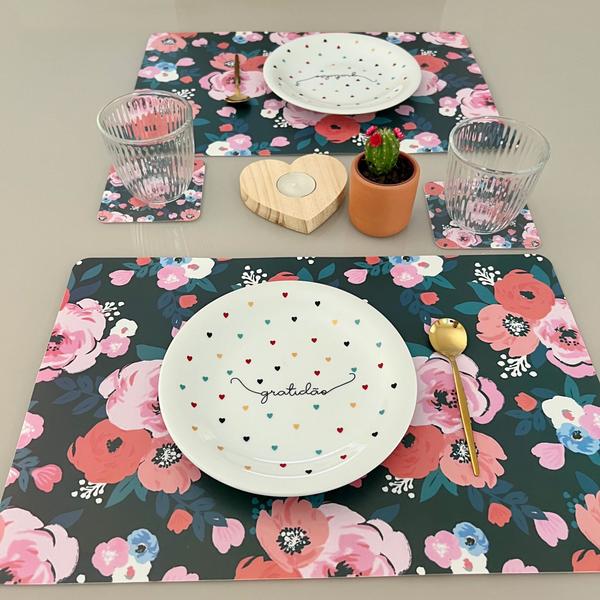 Kit Jogo Americano Com Porta Copos Mesa Posta Cozinha 40 Pçs Mod Flores - Universal Vendas Imagem de Kit Jogo Americano Com Porta Copos Mesa Posta Cozinha 40 Pçs Mod Flores
