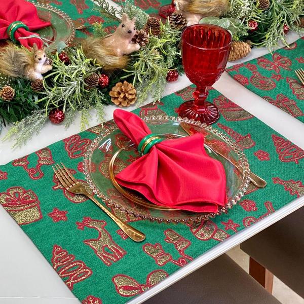 Imagem de Kit Jogo Americano Completo Natal Mesa Posta Lurex Natalina