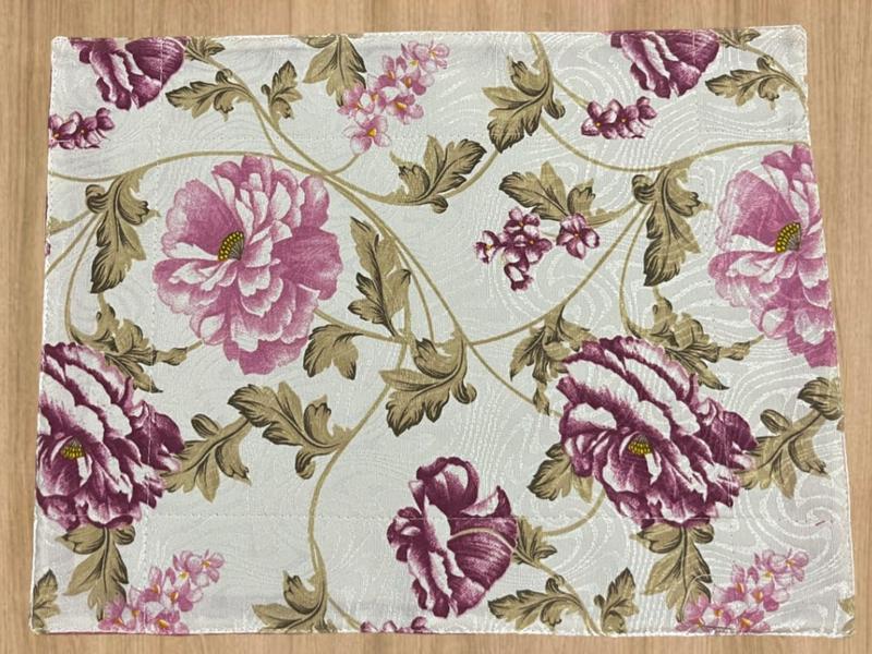 Imagem de Kit Jogo Americano Jacquard 6 Peças Dupla Face Flores Rosa