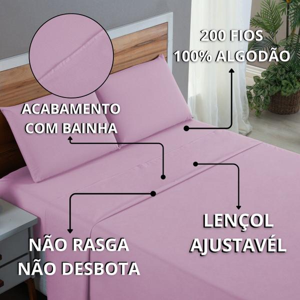 Imagem de Kit Jogo Cama Casal 4 Peças 100% Algodão Percal 200 Fios Lençol com Elástico