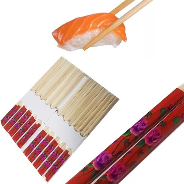 Imagem de Kit Jogo Com 10 Pares Hashi Bambu Reutilizável Espeto Oriental Grande 24cm