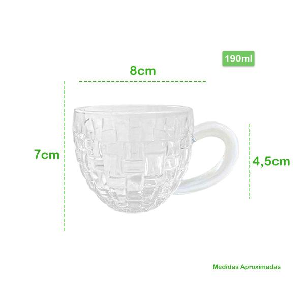 Imagem de Kit Jogo Com 6 Xícaras De Cristal Transparente Café Expresso Coffee Time Design Em Alto Relevo