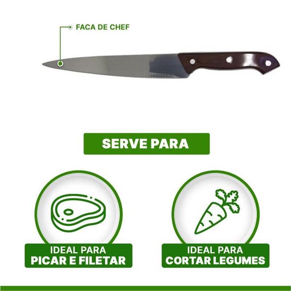 Imagem de Kit Jogo Conjunto Cozinha 6 Peças5 Facas Cepo De Madeira