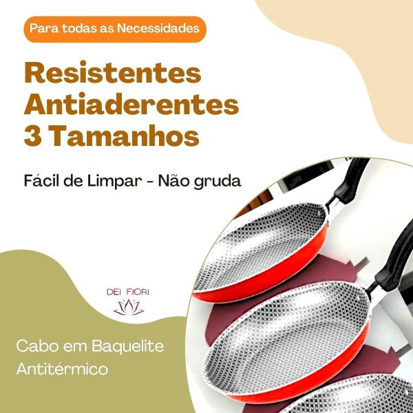 Imagem de Kit Jogo Conjunto Frigideiras Antiaderentes 3 Peças Vermelha 3 peças Vermelha Aluminio Tres Tamanhos