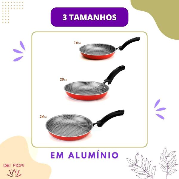 Imagem de Kit Jogo Conjunto Frigideiras Antiaderentes 3 Peças Vermelha 3 peças Vermelha Aluminio Tres Tamanhos