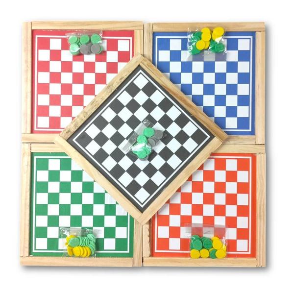 Imagem de Kit Jogo Dama / Trilha 2 em1 em Madeira 20cm x 20cm Brinquedo Prenda