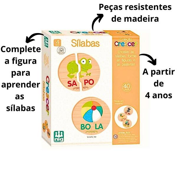 Imagem de Kit Jogo Das Sílabas Educativo 4 Anos Para Alfabetização Em Madeira E Gato De Sapato Raciocinio Memoria