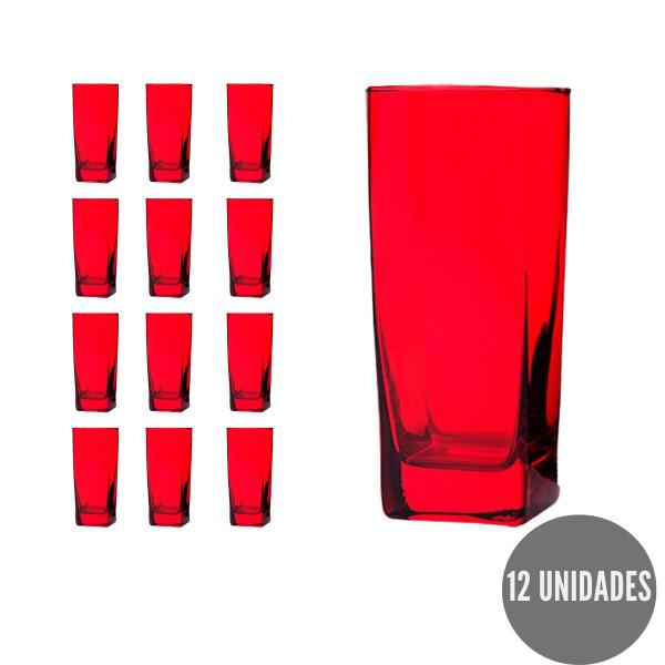 Imagem de Kit Jogo de 12 Copos Texas Quadrado 320ml Vermelho Luxo