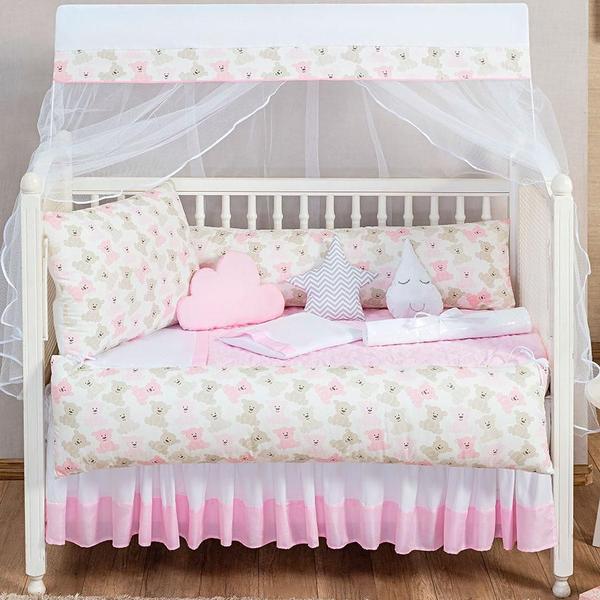 Kit Jogo De Berço Ursinho 9 Peças Menina Com 2 Laterais Rosa - Beatriz Enxovais Imagem de Kit Jogo De Berço Ursinho 9 Peças Menina Com 2 Laterais Rosa
