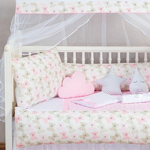 Kit Jogo De Berço Ursinho 9 Peças Menina Com 2 Laterais Rosa - Beatriz Enxovais Imagem de Kit Jogo De Berço Ursinho 9 Peças Menina Com 2 Laterais Rosa