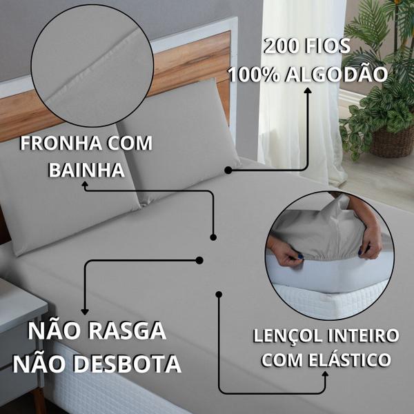 Imagem de Kit Jogo de Cama Queen 200 Fios Toque Macio 200% Algodão 3 Peças