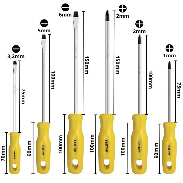 Imagem de Kit Jogo de Chave Fenda e Philips 6 Pçs Profissional  Fertak