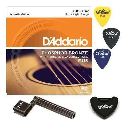 Imagem de Kit Jogo De Cordas Violão Aço D'addario Ej15 + Acessórios